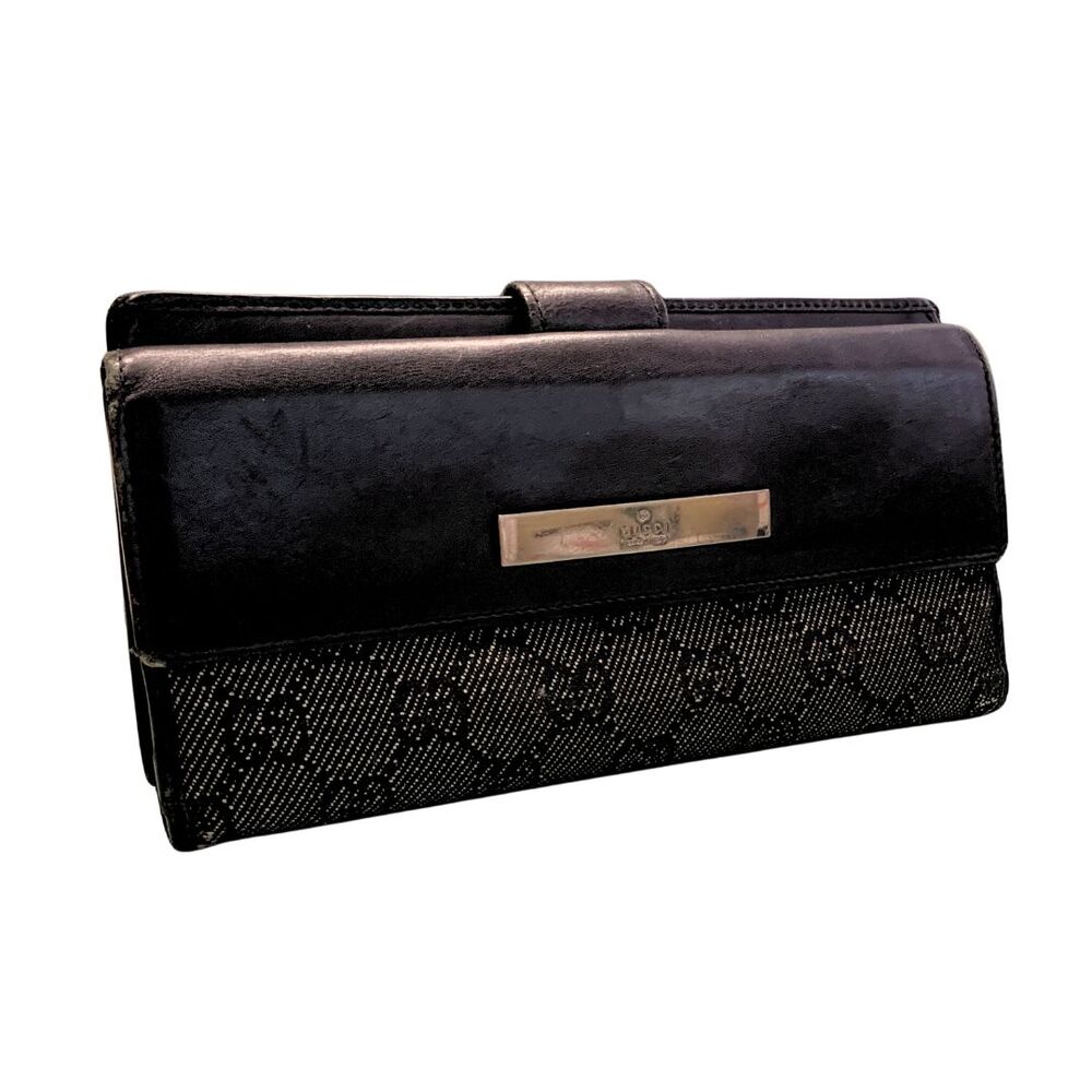Gucci GG Canvas Leather Long Wallet Black Bifold Snap Flap Women's - Picture 13 of 13